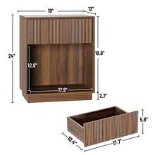 INNOD Fluted Nightstands Set Of 2, Modern Mid - Century Wood Bedside Table With Drawer & Open Storage Shelf, End Table For Bedroom, Living Room, Office, Sofa Side Couch Walnut - Walnut - 查看 4