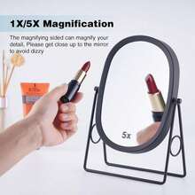 Tabletop 5x/1x Magnifying Makeup Mirror With Squared Bamboo Tray Small Desk Mirror 360° Rotation Vanity Mirror With Stand Desktop Cosmetic Mirror - Bronze - View 5