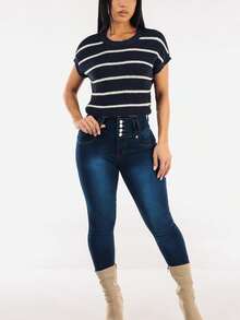 Butt Lift High Waist Stretch Skinny Jeans Dark Wash - Multicolor - View 2