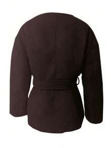 Áo khoác cardigan dáng kimono bằng len nữ, cổ chữ V, có thắt lưng, kiểu dáng Anh Quốc thanh lịch, thích hợp cho mùa Thu/Đông. - màu nâu - Xem 9