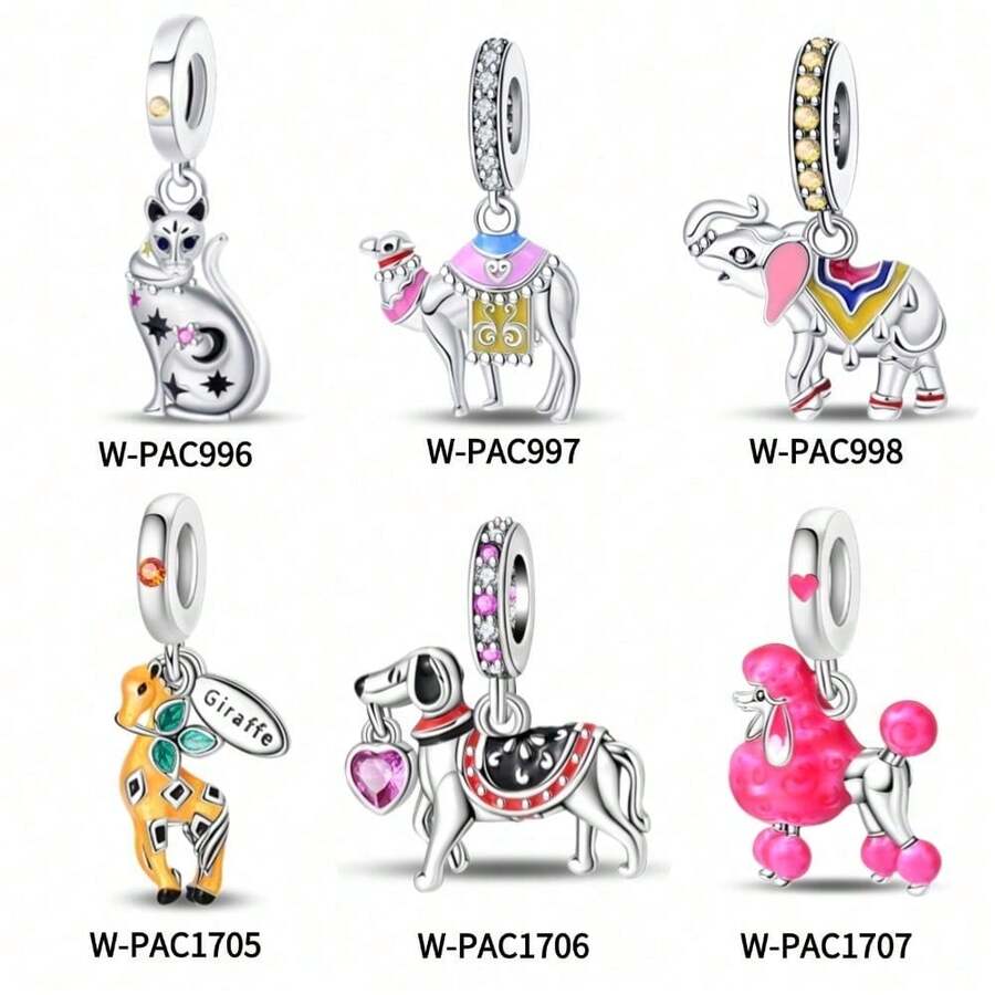 1 件镀银动物吊坠，埃及猫、骆驼、长颈鹿、长颈鹿行走图、小狗、骄傲贵宾犬吊坠，适用于原创蛇形手链、项链、串珠手链、DIY 首饰制作，是送给女友的奢华礼物。 - 彩色 - 查看 1