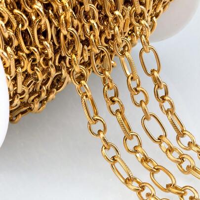 1m 7mm Stainless Steel Oval Chain, Thickened Embossed, Suitable For DIY Necklace And Bracelet Accessories For Men And Women
