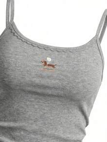 Top de tirantes con encaje Dopamine, top de camiseta ajustado sin mangas para el verano casual - Gris - Ver 10