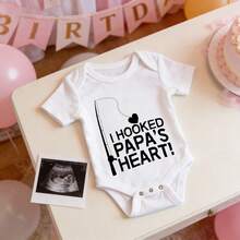 Newborn Baby Bodysuit Gift Set I Hooked Papa's Heart Baby Special Occasion Lively Style Baby Boy Clothes>Newborn Soft Cotton Romper Outfit For Boys & Girls 0-24M - 白色 - 查看 7