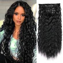 6pcs 22-Inch Black Mermaid Wave Synthetic Clip-In Hair Extensions - Multicolor - View 1