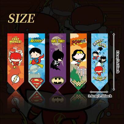 Justice League Set de 5 marcapáginas multifuncionales de papel con diseños de superhéroes anime, serie de la Liga de la Justicia con Superman, Wonder Woman, Flash, Batman, ideales como regalos de cumpleaños, festividades, vuelta al cole para amantes de la lectura, escritores, estudiantes, profesores, hombres y mujeres