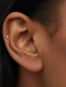 EleRunis 1件 925纯银链吊坠，内平底，耳骨/耳廓穿孔饰品，适合日常佩戴、婚礼、派对、订婚、周年纪念、情人节等场合。 - 金色 - 查看 1