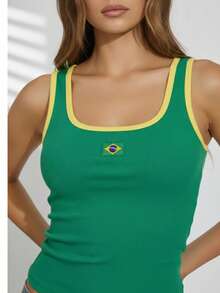 Women's Tank Top Brazil Core Square Neckline World Cup Brazilian Girl Ribbed Straps Premium Basic Stylish Versatile Clean Girl - màu xanh lá - Xem 2