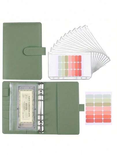 1pc A6 Budget Binder With Cash Envelopes, Cash Savings Notebook, Budget Planner, PU Leather Notebook Binder With 12 A6 Binder Pockets - Green Cash Envelope System, Back To School, Budget Binder Money Saver - A6 Cash Envelope Budget Planner Notebook With Cash Envelopes, Travel Journal Cash Binder, School Supplies, Savings Plan, Bi-Weekly Savings, 10000 Savings Plan, Savings Strategy