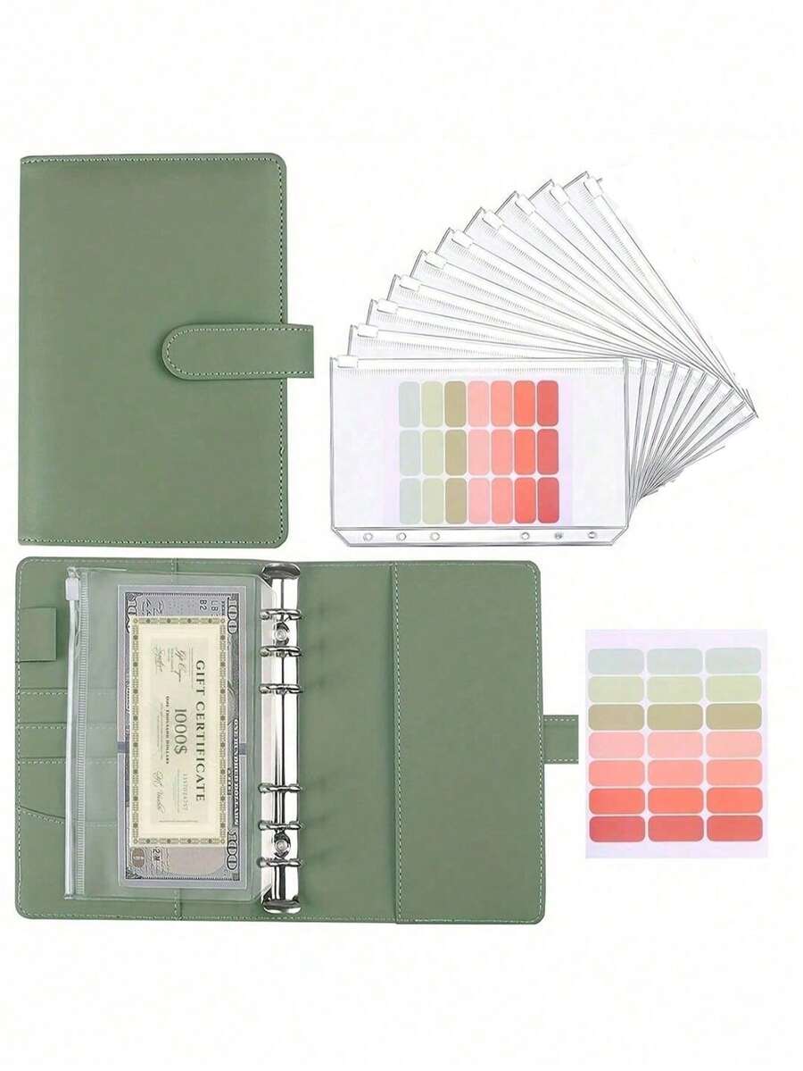 1本A6预算活页夹，带现金信封，现金储蓄笔记本，预算规划本，PU皮革笔记本活页夹，带12个A6活页袋 - 绿色现金信封系统，返校季，预算活页夹省钱神器 - A6现金信封预算规划笔记本，带现金信封，旅行日记现金活页夹，学习用品，储蓄计划，双周储蓄，10000储蓄计划，储蓄策略