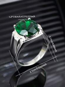 1pc S925 Silver Wide Band Men's Ring With Lab-Created Green Gemstone, Luxurious And Elegant, Ideal Wedding Band And Sophisticated Accessory, Ramadan And Eid Al-Fitr Jewelry - Silver - View 6