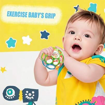 Baby Colorful Combination Toy - Colorful Hand-Held Ball Bell, Hollow Design Grabbing Toy With Transparent Center,0+ Months Baby Rattle Teether Toys - Montessori Sensory Balls Early Educational Learning Toy, Ideal For Motor Skills Development & Early Learning (Random Color), Playful Design, Birthday/Christmas /Halloween/Children's Day/Easter/New Year /Holiday Gift For Boys & Girls