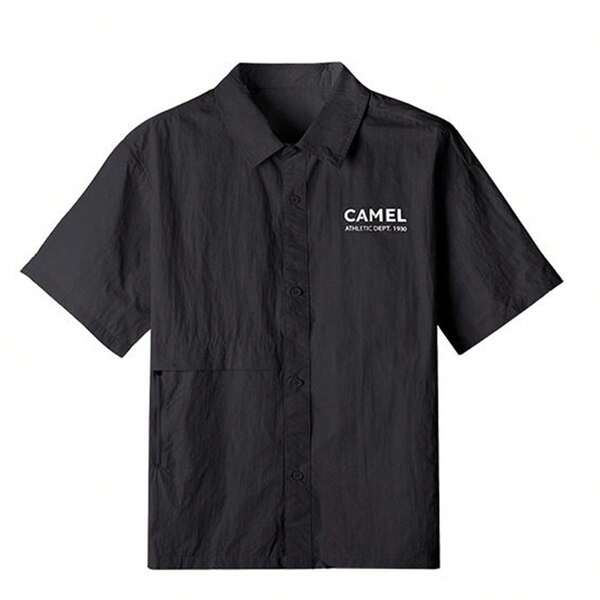 CAMEL CROWN 男士短袖运动衬衫，夏季透气宽松休闲户外百搭梭织上衣