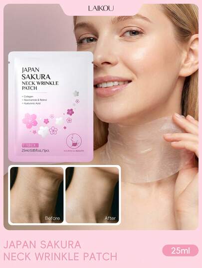  1 pieza Máscara antiarrugas para el cuello con flor de cerezo LAIKOU de Japón, 25ml Antiedad que absorbe y reduce las líneas finas, blanqueadora y reafirmante, apta para todo tipo de piel, cuidado personal