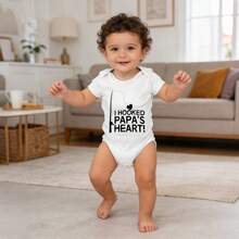 Newborn Baby Bodysuit Gift Set I Hooked Papa's Heart Baby Special Occasion Lively Style Baby Boy Clothes>Newborn Soft Cotton Romper Outfit For Boys & Girls 0-24M - 白色 - 查看 6