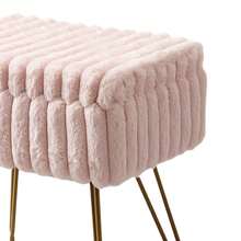 Taburete de tocador con cuero sintético y almacenamiento, 40.64Cml X 30.48Cmw X 43.18Cmh Sofá otomano suave con 4 patas de metal y pies antideslizantes, Asiento acolchado y peludo, Sillas multifuncionales modernas para maquillaje - Rosa - Ver 9