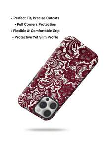 Fashion Phone Case - Lace Pattern Phone Case Compatible With Apple 11, 15, 14, 13, 16PM, 17 Series | Typesetting Phone Case Aesthetic Phone Case | Street Style Phone Case | Shock-Proof Protection | Gift For Young Girls - Multicolor - View 3