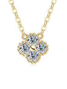 XUJIA 1条925纯银莫桑石四叶草项链，女士款，3毫米（0.10克拉*4颗）圆形莫桑石，时尚项链，婚礼及节日珠宝礼品 - PMO-223 - 查看 12