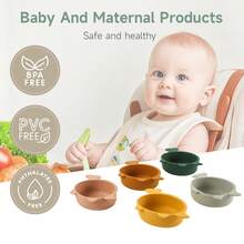 硅胶婴儿喂食碗，带动物造型手柄，适合婴幼儿的餐碗 - 彩色 - 查看 1