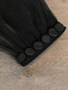 Black Sheer Off Shoulder Bridal Shawl, Suitable For Weddings, Parties, Dresses, With Clasp Design, Short Style - Black - View 5