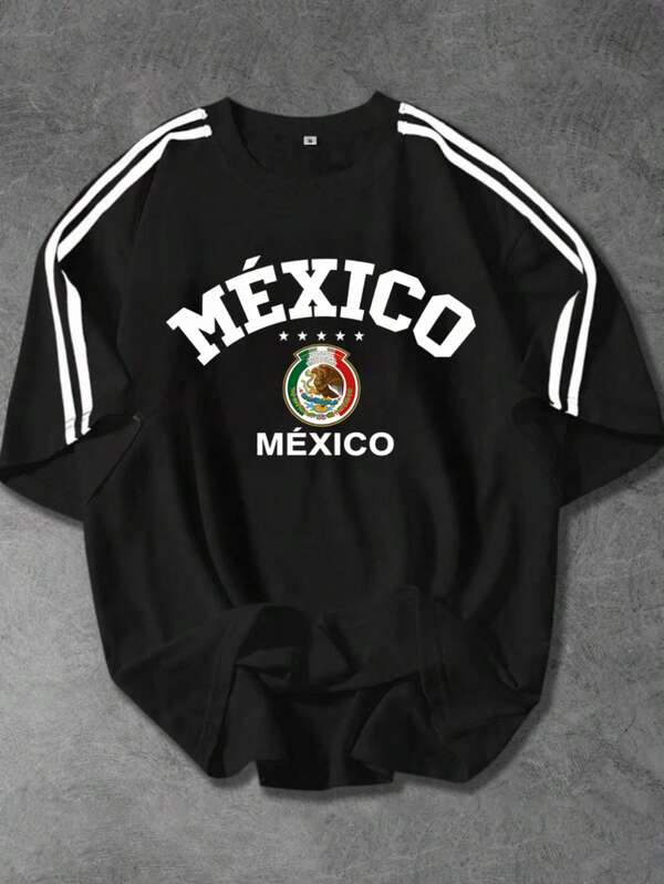 Mujer002TW Camiseta de Mujer Casual Versátil  Cómodo y Elegante Camisa negra con el lema "MÉXICO" y el escudo nacional, estilo cómodo y trendy para mostrar tu amor por México