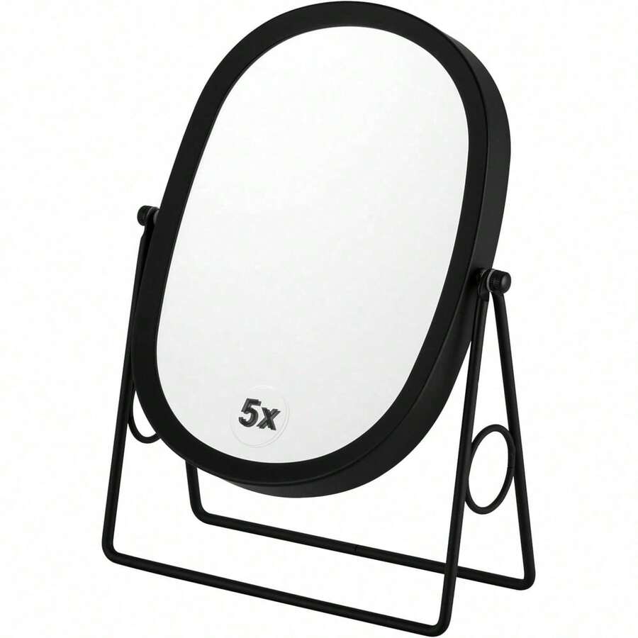 Tabletop 5x/1x Magnifying Makeup Mirror With Squared Bamboo Tray Small Desk Mirror 360° Rotation Vanity Mirror With Stand Desktop Cosmetic Mirror - Matt Black - View 1