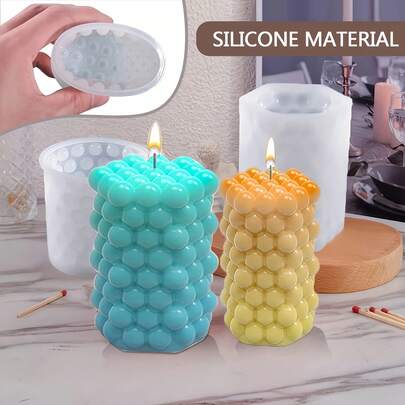 4pcs/Set Creative Candle Silicone Molds, 3D Cylinder Candle Molds, Bubble Cylinder Molds, Handmade Soap Molds, Scented Candle Molds, Home Decor, Handcraft Supplies For Candle Making, Crafting, Furniture Decoration