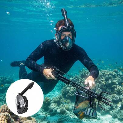 Adult Full Face Snorkeling Mask 180° Panoramic View Underwater Diving Gear Anti-Fog Leak-Proof Design With Camera Mount For Swimming Water Sports