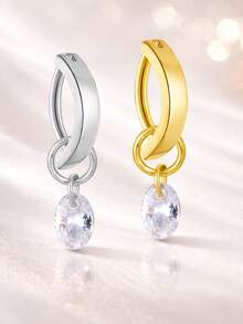 1 pieza Anillo de ombligo de plata de ley 925 con circonita cúbica ovalada, joyería de piercing de ombligo con CZ transparente - uña del ombligo - Ver 2