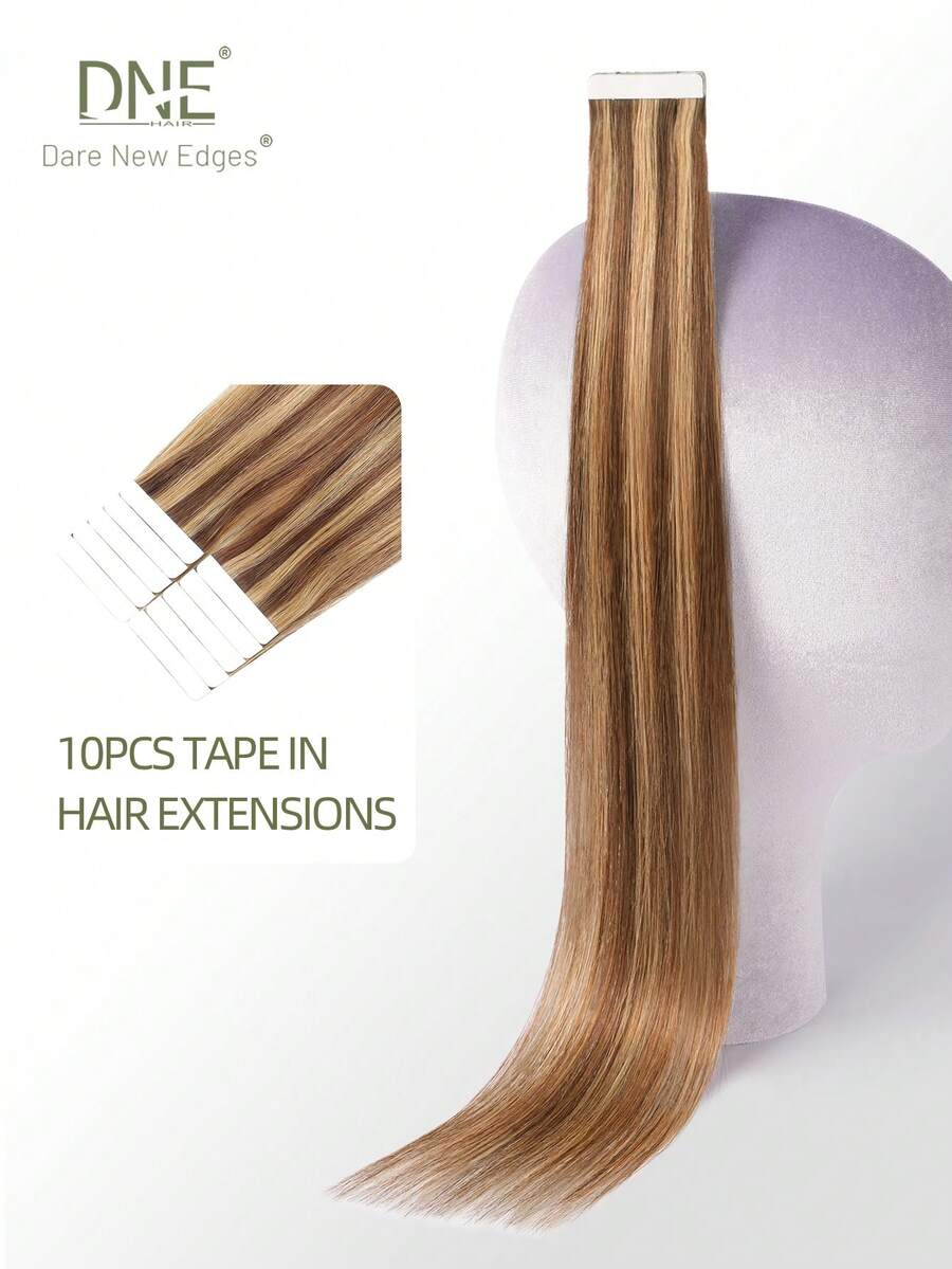 10pcs Tape In Hair Extensions 100% Human Hair #P4/27 Middle BrownHighlighted Light Brown Straight Style In 14-22 Inch Lengths Extensions Silky Seamless Invisible Top Quality Thick Ends Healthy Human Hair Extensions For Thin Hair And Salon Use And For All Women/Girls Daily Use - SP4/27 - View 1