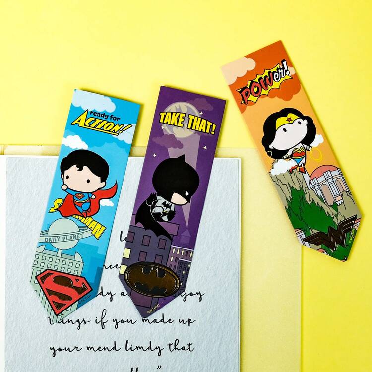 Justice League 5张/套 可爱英雄动漫书签，正义联盟超人、神奇女侠、闪电侠、蝙蝠侠系列纸质阅读多功能书签，阅读标记，适合爱书人士、作家、读者、学生、教师、男女皆宜，生日和节日礼物、复活节礼物、返校礼物 - A - 查看 7