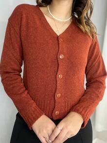 Women's Button Down Cardigan Sweater Knitwear Elegant Mid-Season Basic Mousse - Lạc đà - Xem 4