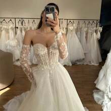 Elegant Sexy Strapless Lace Appliqué A Line Wedding Dress,Registry Office Dresses Bridal Gown,Evening Party Dress Birthday Party Dress Country Wedding,Romantic Church Ceremony Wedding Dress,Suitable For Wedding,Dating,Party,Singles' Party,Vacation,Formal Occasions,Dinner Dress,Prom Dress,Homecoming Dess,Cocktail Party,Wedding Guest Dress,Graduation - 白色 - 查看 6