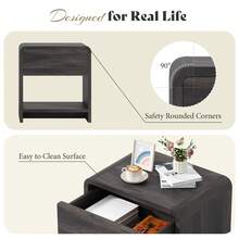Modern Nightstand Set Of 2 With Storage Drawer And Open Shelves, 24" Round Bedside Table With Curved Top Corners, End Table For Bedroom And Living Room - 黑色 - 查看 8