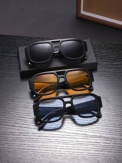 3副男士亚克力双梁复古黑色镜框时尚眼镜，纯色轻便镜框，适合户外活动，附赠眼镜盒