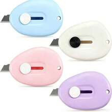 Bộ 4 dao mini hình giọt nước có thể thu gọn, dao đa năng dùng để cắt phong bì, có lỗ móc chìa khóa (Màu ngẫu nhiên: Xanh dương, Hồng, Tím, Trắng) - hình giọt nước - Xem 4