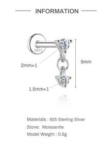 1pc 925 Sterling Silver Moissanite Stud Earrings, Women's Earrings & Jewelry, Wedding/Birthday Gift, Hypoallergenic - Silver - View 19