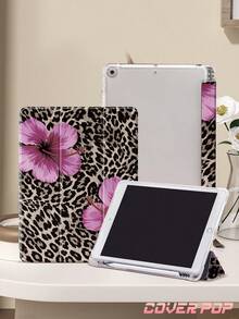 Hibiscus Leopard Print Tablet Protective Case, Suitable For 9.7/10.2/10.5/10.9/12.9 Inch Pro 11 Inch, 10th Gen, Galaxy Tab S6 Lite 10.4 Inch, Kindle Paperwhite 12th Gen 2024, Kindle (11th Generation) 2022, Soft Shock-Proof, Smart Stand/Auto Wake/Sleep, Excellent Holiday Gift - Multicolor - View 4