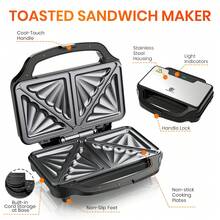 SUPERLEX 900W Sandwich Maker, Deep-Grooved Toaster,  Non-Stick Coating Heating Plate, Removable Deep-Grooved Baking Tray For Easy Cleaning, LED Indicator Light, Cool-Touch Handle And Non-Slide Bottom Feet, Fast Heating, Essential For Breakfast And Afternoon - UK Plug(220-240V) - View 8