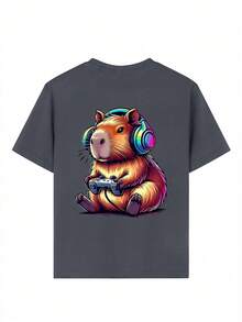 Tween Boy Casual Graphic Print Crew Neck Short Sleeve T-Shirt, Summer Top - Dark Grey - View 7