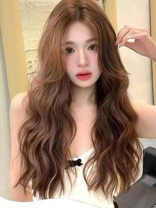 时尚大波浪卷洛丽塔长假发，全头合成假发，女士适用 - 棕色 - 查看 4