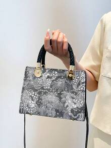 新款中国风高品质单肩包,通勤斜挎包,小众复古风小方包,女士 - 黑色 - 查看 4