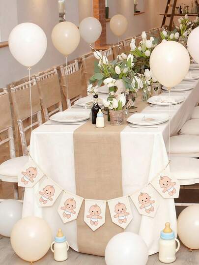 1件亚麻桌旗，生日派对装饰，迎婴派对装饰，性别揭晓派对用品，婚礼派对餐桌装饰，一周岁生日装饰，派对桌面旗帜，新生儿男孩/女孩派对，宝宝性别揭晓派对装饰