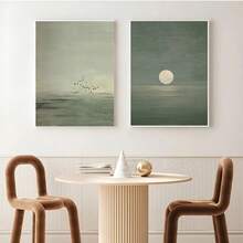 1/2 pieza/set Pinturas de lienzo minimalistas, pósteres de paisaje abstracto japonés, diseño de atardecer verde salvia, decoración de pared estilo escandinavo zen, arte de estilo bohemio de color tierra, adecuado para habitación, dormitorio, sala de estar, decoración del hogar, arte de pared del dormitorio, piezas de arte de tono neutral moderno, creando una atmósfera de hogar pacífica, sin marcos incluidos - verde menta - Ver 8