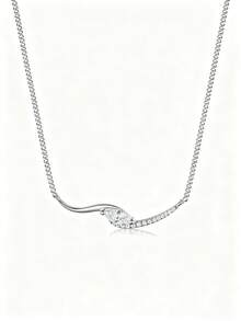 1pc European & American Minimalist S925 Sterling Silver 0.4CT Moissanite Eye Necklace, Bridal Jewelry, Daily Accessory, Valentine's Day Gift - Multicolor - View 3