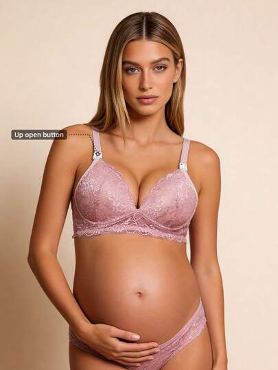 Hart & Haze Sous-vêtements de maternité élégants de couleur unie avec dentelle et boutons, soutien-gorge d'allaitement sexy