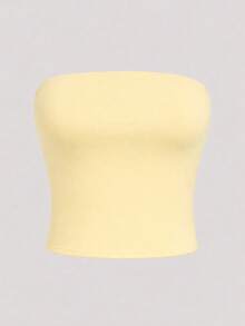 Set Of 3 Women's Cropped Tube Tops In Brown, White, And Black With A Fitted Waist. - Vàng nhạt - Xem 2
