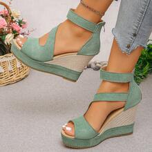 Women's Peep-Toe Sandals, Thick Sole Wedge High Heel Waterproof Platform Slip-On Roman Shoes For Summer - màu xanh lá - Xem 2