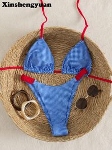 Bộ đồ bơi Xinshengyuan 2026 2 món/set dành cho Tết Dương lịch và Lễ Tình nhân, kiểu dáng thon gọn, hở lưng, buộc dây, họa tiết kẻ caro, cạp cao, gợi cảm, thời trang Âu Mỹ, đồ bơi sang trọng, thích hợp cho kỳ nghỉ biển và hồ bơi, đi chơi biển, dự tiệc, có đệm ngực rời, trang phục lễ hội, trang phục phối đồ ngày lễ, trang phục đi biển mùa hè, quần bơi mùa xuân mùa đông. - Nhiều màu - Xem 8