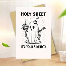 1张“Holy Sheet It's Your Birthday Funny Greeting Card – Cute Ghost With Party Hat & Cake Illustration – Included Hope – Perfect for Friends, Family, or any of any with a Playly humority for a choak and cholarly birthday Gift” - 單件 - 查看 11